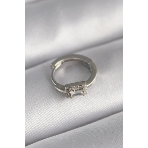 316L Çelik Gümüş Renk Kare Zirkon Taşlı Tragus Piercing