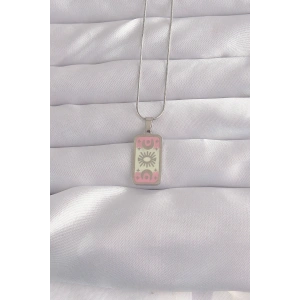 316L Çelik Gümüş Renk Pembe Mineli Ay Figür Tarot Kolye