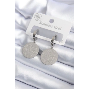 316L Çelik Gümüş Renk Pentagram İşleme Model Kadın Küpe