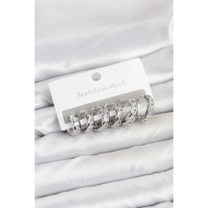 316L Çelik Gümüş Renk Su Yolu Halka Küpe Seti