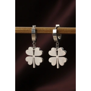 316L Çelik Gümüş Renk Yonca Küpe