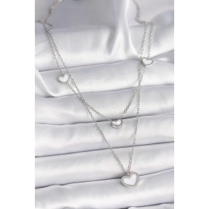 316L Çelik Gümüş Renk Zincir 2Li Zincir Kalp Model Kadın Kolye