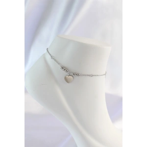 316L Çelik Gümüş Renk Zirkon Taş Detay Kalpli Halhal