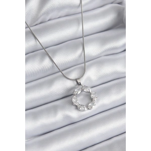 316L Çelik Gümüş Renk Zirkon Taşlı Kadın Kolye