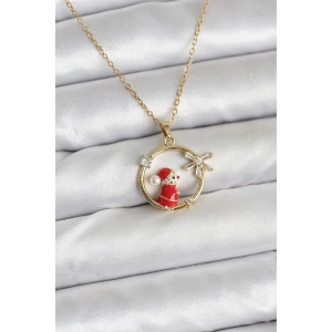 316L Çelik Zincir Gold Zirkon Taşlı Yılbaşı Tema Kadın Kolye