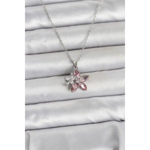 316L Çelik Zincir Gümüş Renk Pembe Lotus Model Kadın Kolye