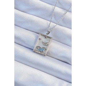 316L Çelik Zincir Gümüş Renk Zirkon Taşlı Ay Figürlü Tarot Kolye