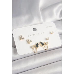 925 Ayar Gümüş Çivi Pirinç Zirkon Taşlı Kelebek Model Kadın Küpe Seti