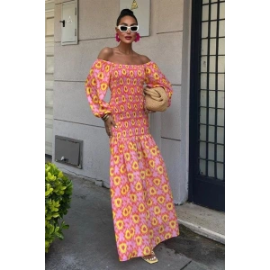 adonna Yaka Gipe Detaylı Desenli Elbise 2746