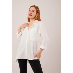 alaş Kesim Cepli Beyaz Gömlek
