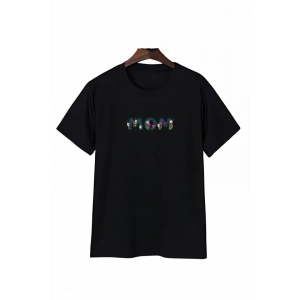 Anneler Günü om Çiçek Temalı Baskılı Oversize Bisiklet Yaka Tshirt  iyah