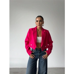 ARKAI İNCİ DÜĞME DETAYLI CROP CEKET  Fuşya