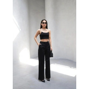 Arkasi Lasti̇kli̇ Pi̇leli̇ Dökümlü Wide Leg Pantolon