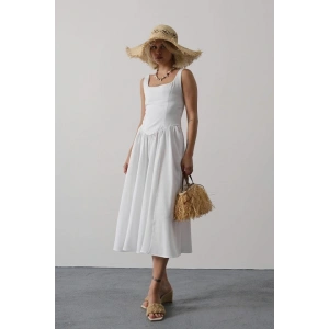 Askılı Uzun Elbise  Beyaz