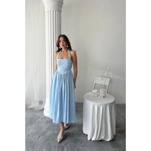 avi Boyundan Bağlamalı Keten Elbise