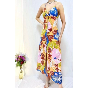 avi ırt Dekolteli Keten Elbise