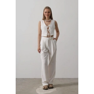 Bağlamalı Yelek  Beyaz