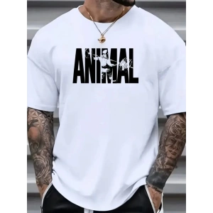 Baskılı Oversize Bisiklet Yaka Tshirt  Beyaz