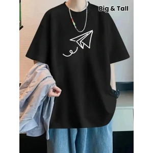Baskılı Oversize Bisiklet Yaka Tshirt  iyah