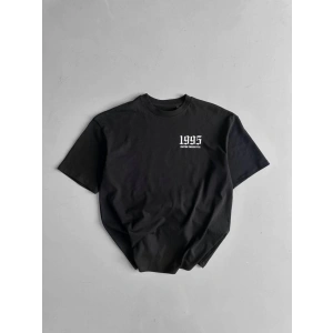 Baskılı Oversize Bisiklet Yaka Tshirt  iyah