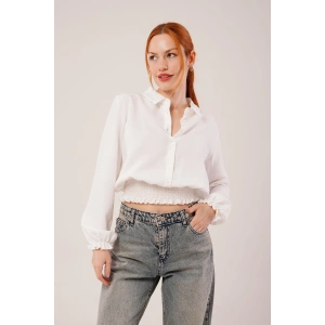 Bel Ve Bilek astikli Beyaz Bluz