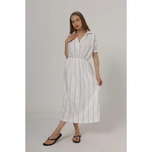 Beli Lastikli Elbise  Beyaz