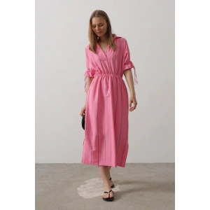 Beli Lastikli Elbise  Pembe