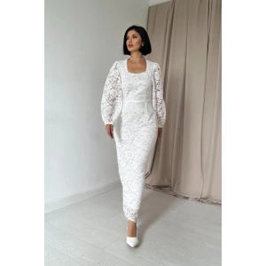 Beyaz Güpür Detaylı Dantel Elbise