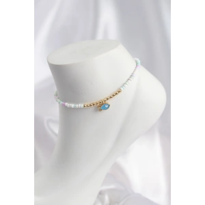 Beyaz ve Karışık Renk Boncuklu Balık Figürlü Halhal