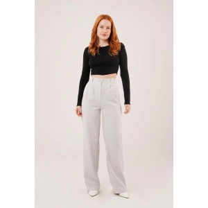 Bol Paça Piliseli Gri Pantolon
