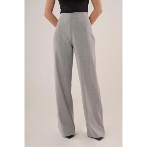Bol Paça Yandan Fermuarlı Gri Kumaş Pantolon