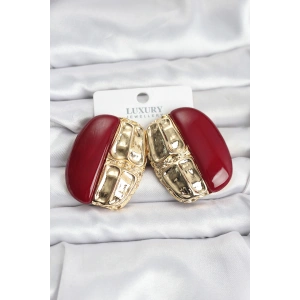 Bordo Renk Pirinç Vintage Kadın Küpe