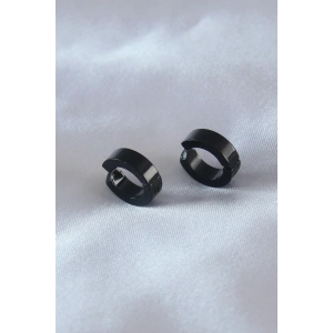 Çelik Siyah Renk Sıkıştırmalı Erkek Küpe