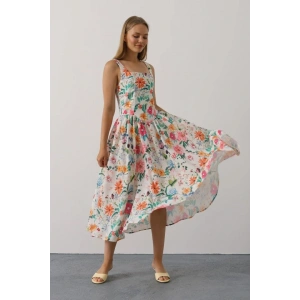 Çiçek Desenli Askılı Elbise  Pembe Çiçek