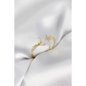 Çiçek Model Zirkon Taşlı Gold Renk Kadın Yüzük