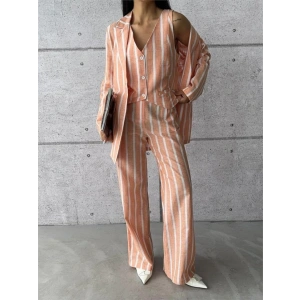 ÇİZGİİ CEKET KETEN  Orange