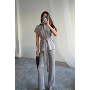 ÇİZGİİ POYVİSKON BUZ  PANTOON TAKI  Gri