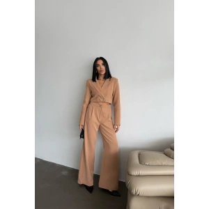 CROP CEKET  PANTOON TAKI GOD DÜĞE DETAYI  Kahverengi