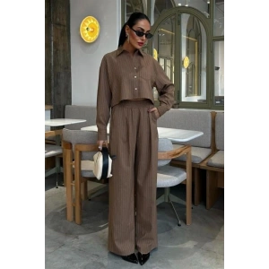 Crop Gömlekli Çizgili Takım 10080