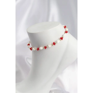 Doğal Deniz Kabuğu Model ve Kırmızı Kristal Taş Model Halhal