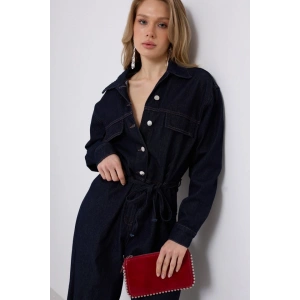 Düğme Detaylı Denim Tulum