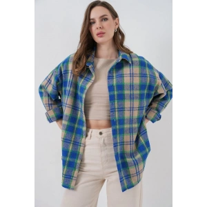 Ekose Desen Oversize Oduncu Gömlek 54 Mavi Gri