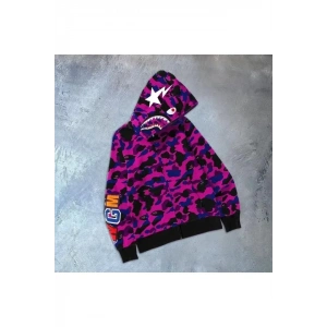 Erkek 2 İplik Bape Kapüşonu Fermuarlı Hırka  or