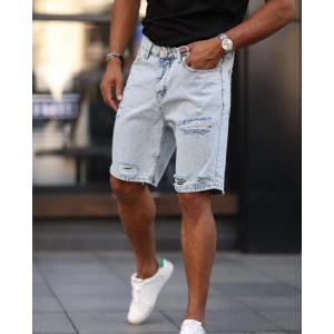 Erkek Açık Mavi Detaylı Kot Şort