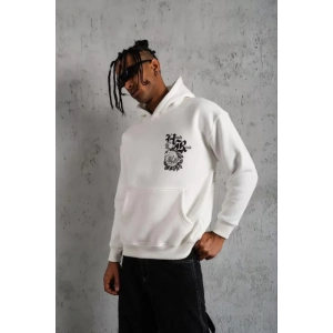 Erkek Baskılı Kapşonlu weat  Beyaz