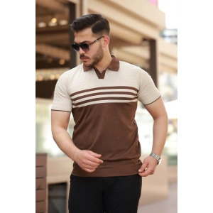 Erkek çizgi Desenli Yakalı Kısa Kollu Tshirt