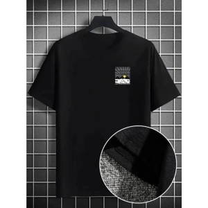 Erkek Dağ Grafikli Tişört, Yaz Için Büyük Beden Rahat Tshirt  iyah