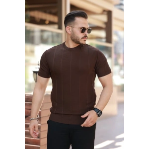 Erkek Desenli çizgi Kabartmalı Kısa Kollu Tişört