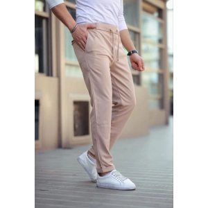 Erkek Diagonel ikro Dokulu Cepli Beli astilki Pantolon  Kahverengi