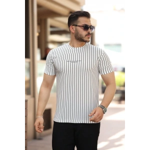 Erkek Dikey çizgili Ottoman Kumaş Kısa Kollu Tshirt
